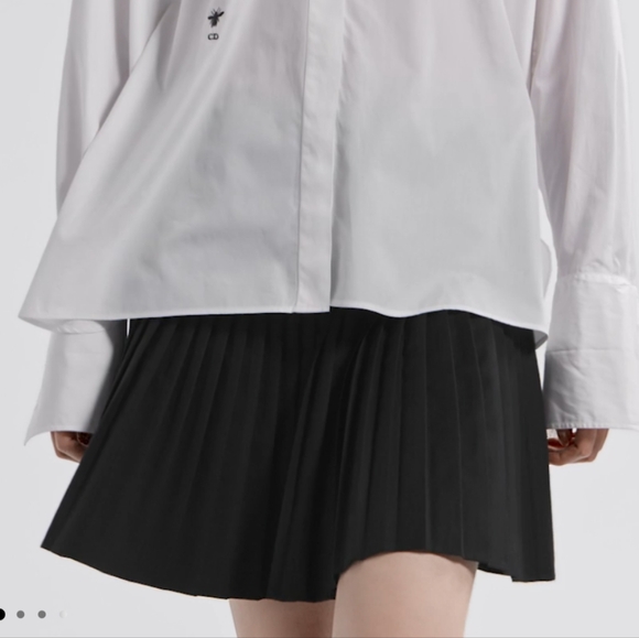 CHRISTIAN DIOR Black Flirty Drop Waist Cotton Mini Skirt w/ Pleats&belt Size 6 - Picture 3 of 14